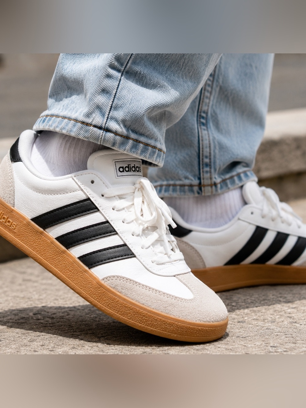 adidas White Black Gum Low-Top Sneakers